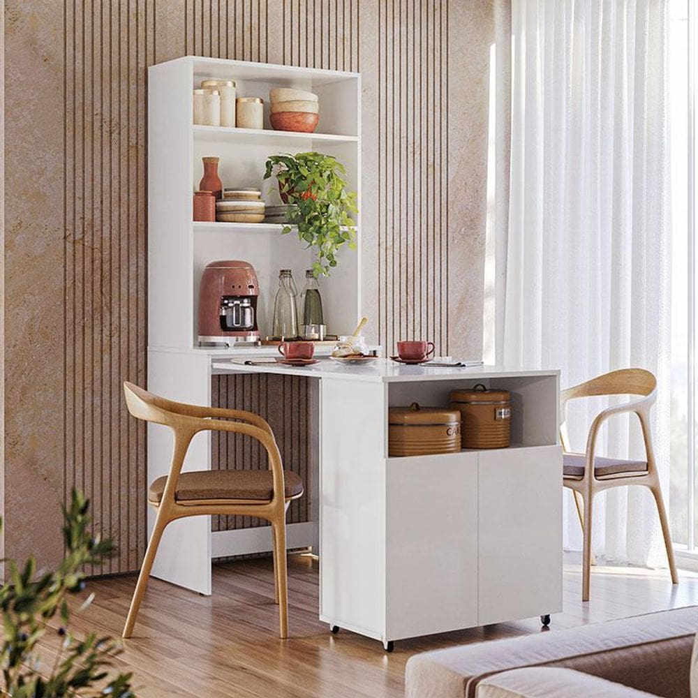 Armário Multifuncional com Escrivaninha Retrátil Duo Branco - Kits Paraná