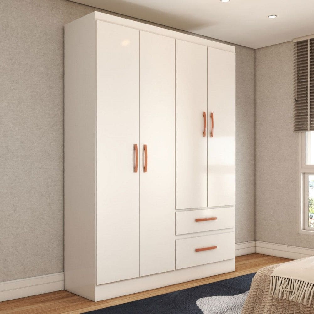 Guarda-Roupa Solteiro Boulevard 4 Portas 2 Gavetas Branco - Panorama Móveis