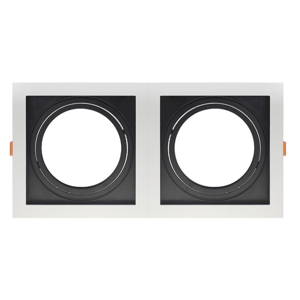 Spot de Embutir Quadrado Recuado Duplo Par 30 Direcionável Branco com Preto
