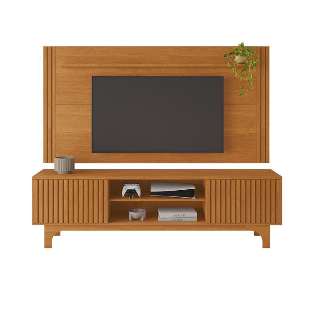 Conjunto Rack e Painel Trunfo para TV até 70" Ripado Sala
