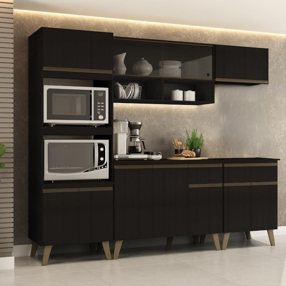 Armário de Cozinha Completa Atlanta Prime Preto Touch