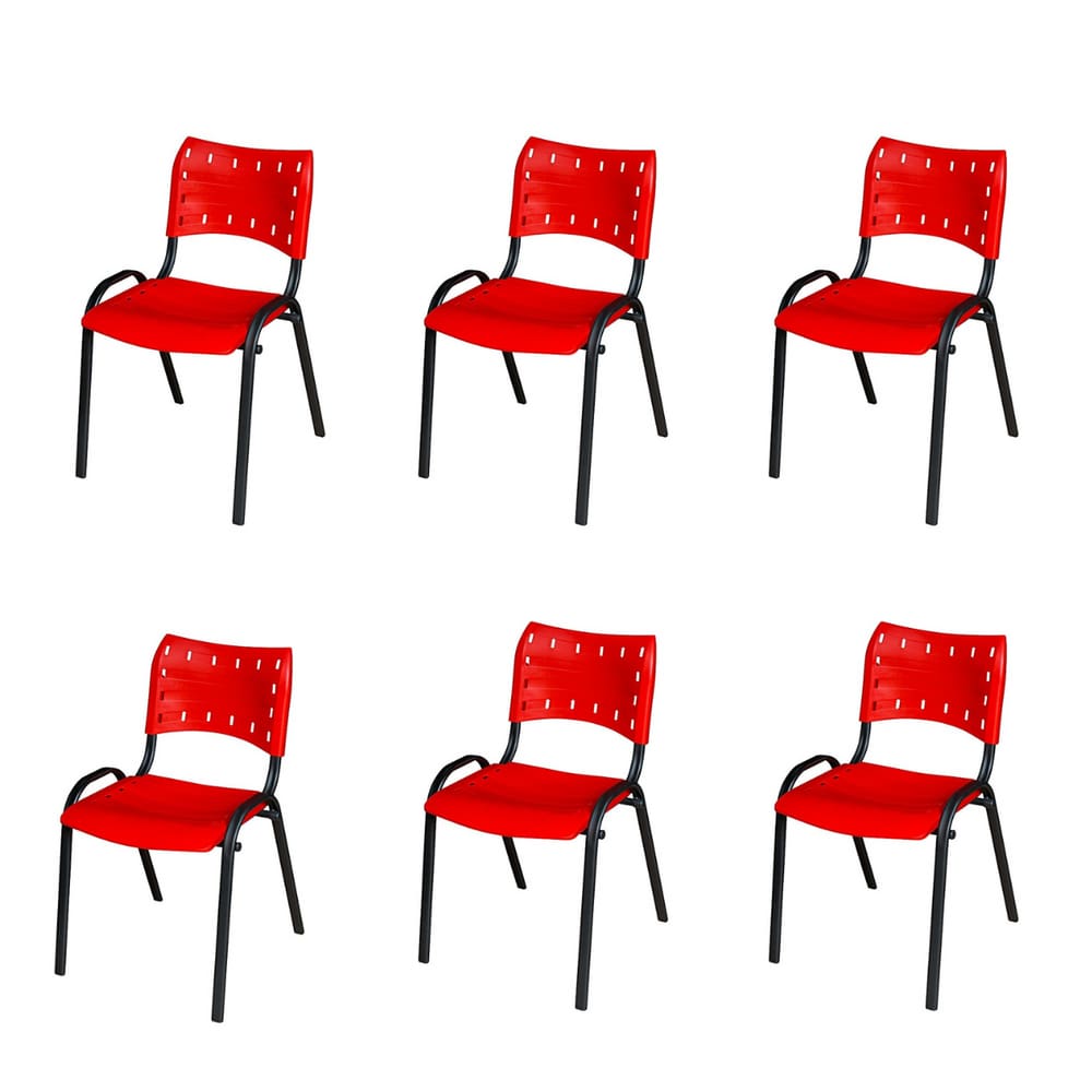 Kit 6 Cadeira ISO Tubo Oblongo Aço Industrial Empilhavel