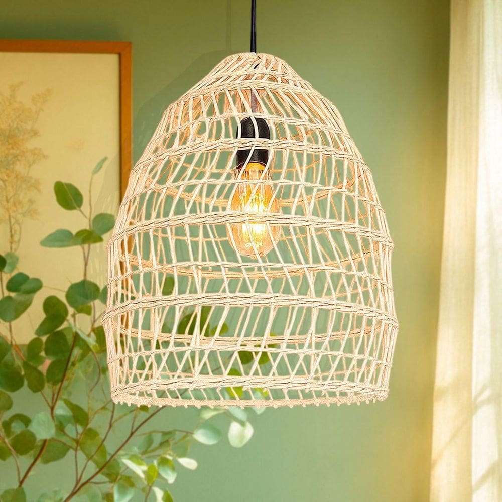 Pendente Fibra Natural Rattan Vime Mesa Quarto Cesto Fib02