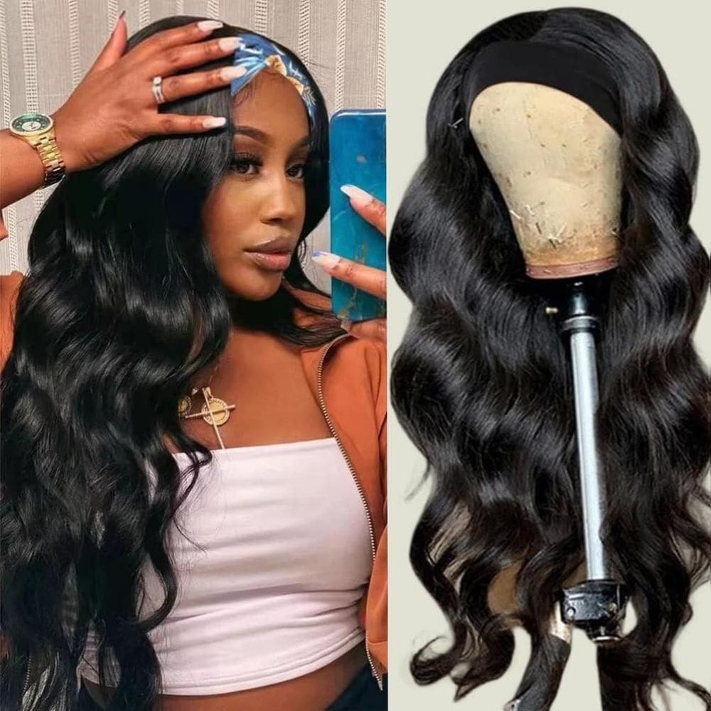 Peruca com bandana Aailvmey Body Wave 100% cabelo humano brasileiro