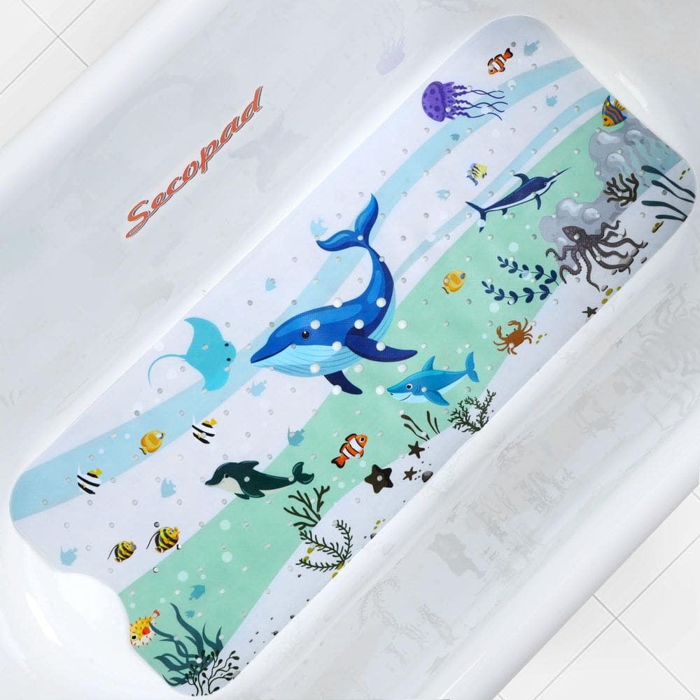 Tapete de banho para bebês Secopad Cartoon Non Slip 40 cm x 100 cm azul
