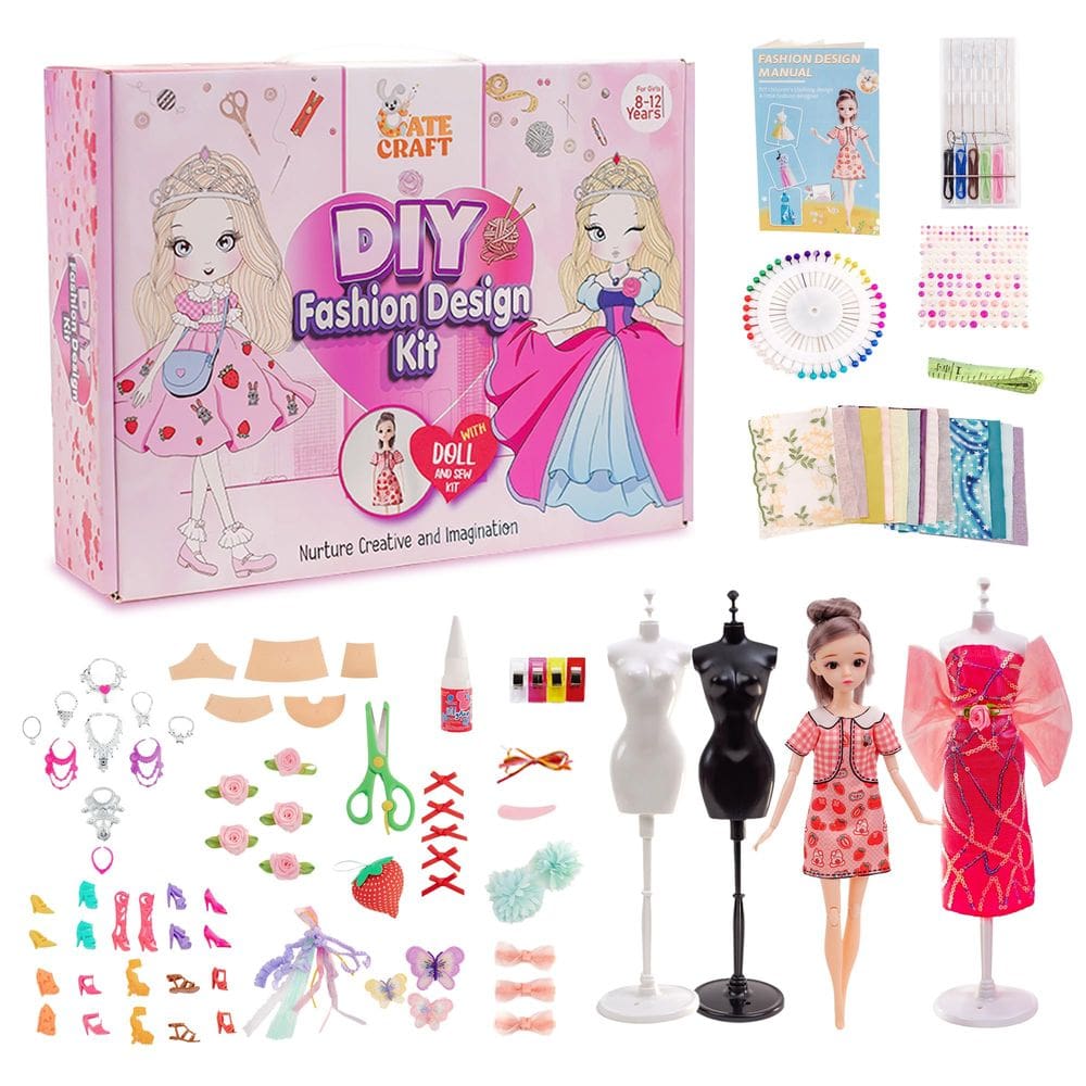 Kit de costura de design de moda Cate Craft com boneca para meninas de 6 a 12 anos