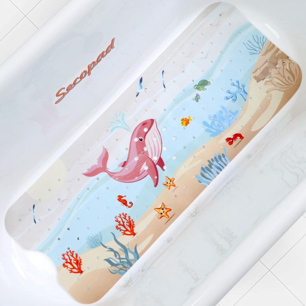 Tapete de banho para bebês Secopad Cartoon Non Slip 100x40cm Rosy Whale
