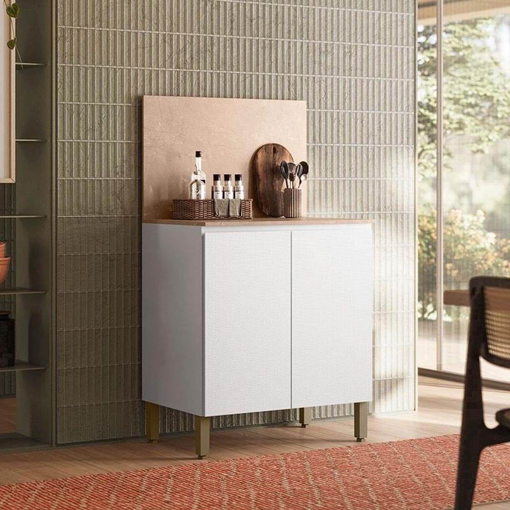 Balcão 2 Portas 80 cm Art 6018 com Tampo e Painel Branco Ártico - Kits Paraná