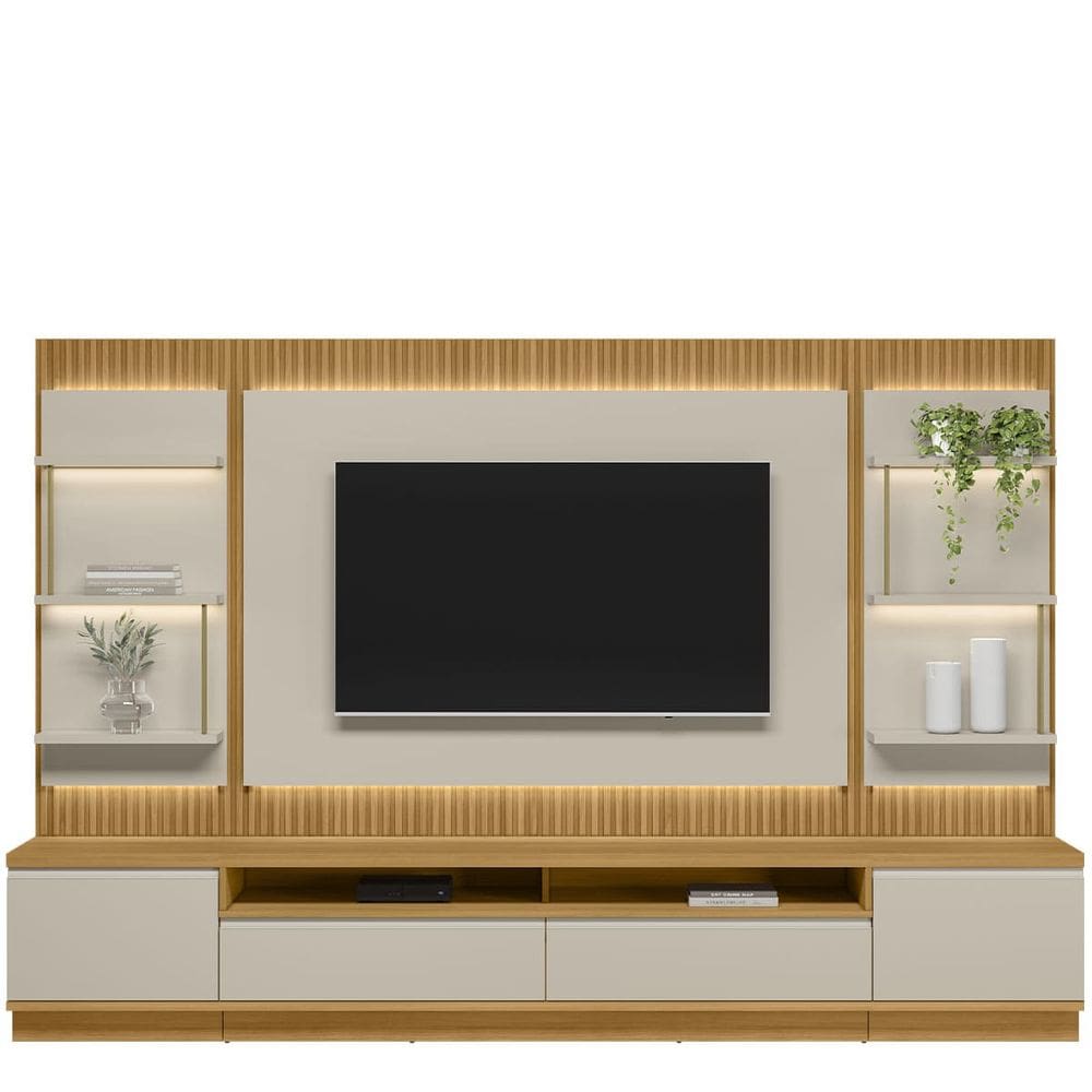 Conjunto Rack Painel e 2 Módulos Saint Paul - Tauari-Off White - EdeCasaMoveis