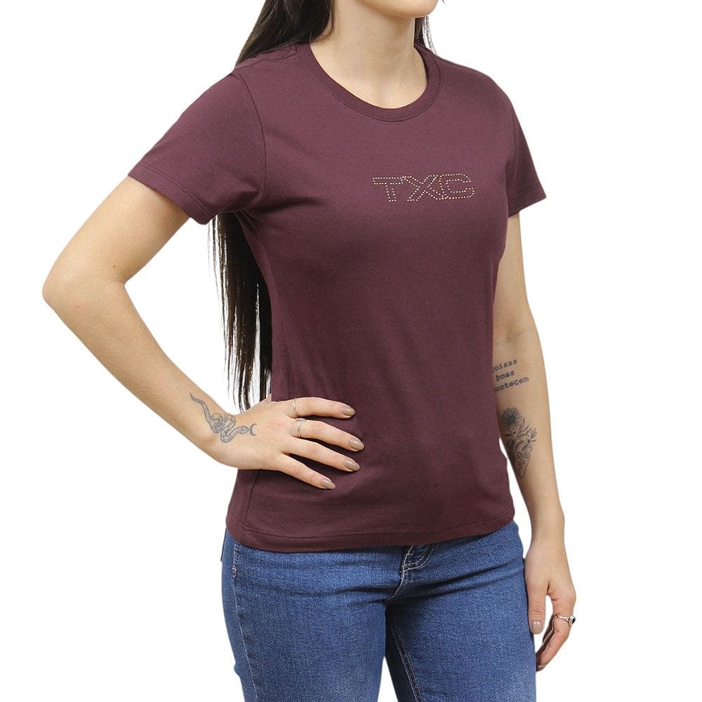 Camiseta Feminina Vinho com Strass TXC 38217