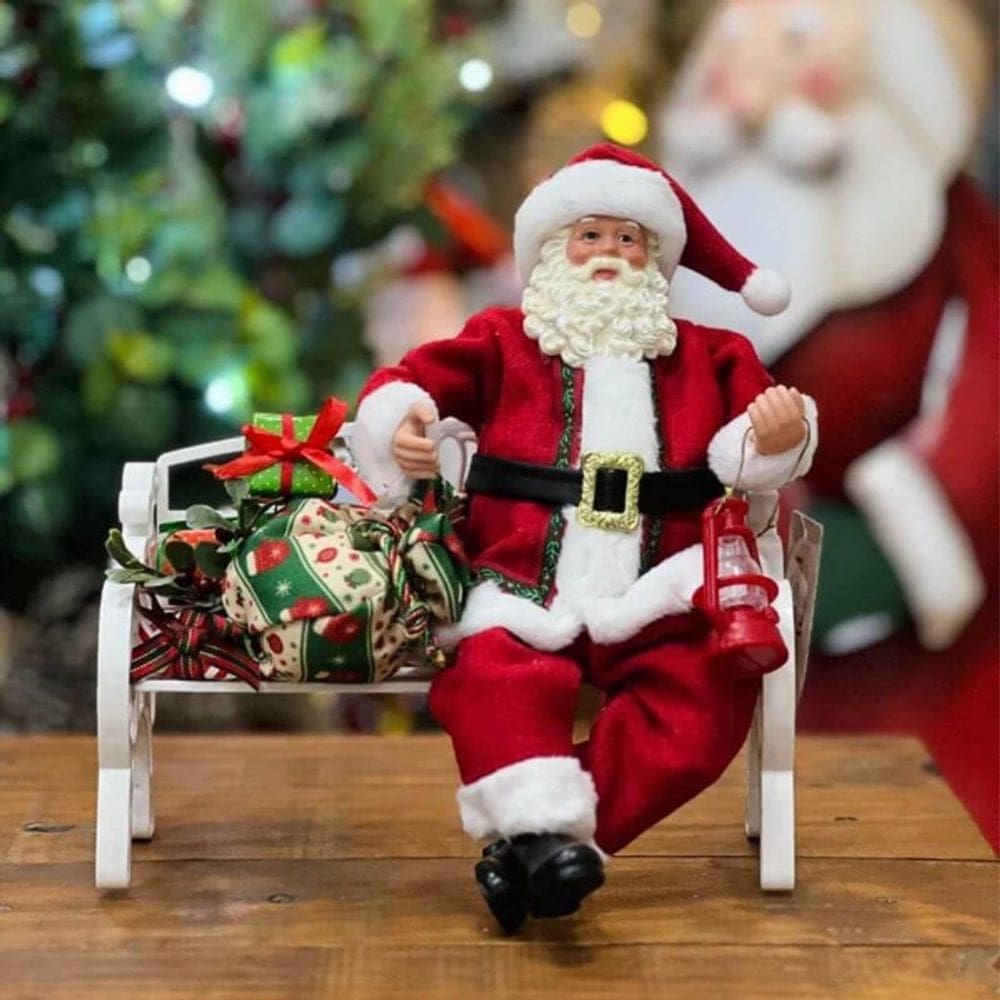 Papai Noel Com Presente Sentado No Banco 28Cm - Magizi