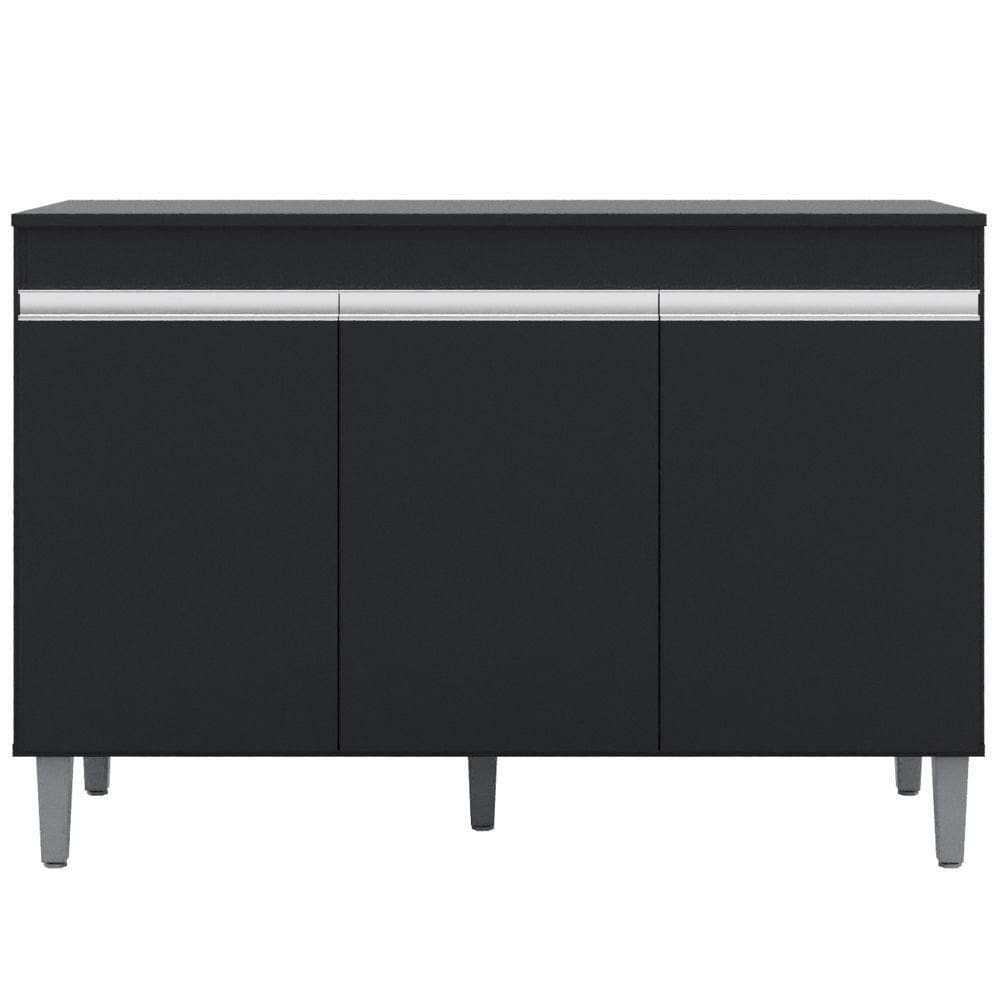 Balcão Gabinete De Pia Sem Tampo 120Cm 3 Portas Manu Preto