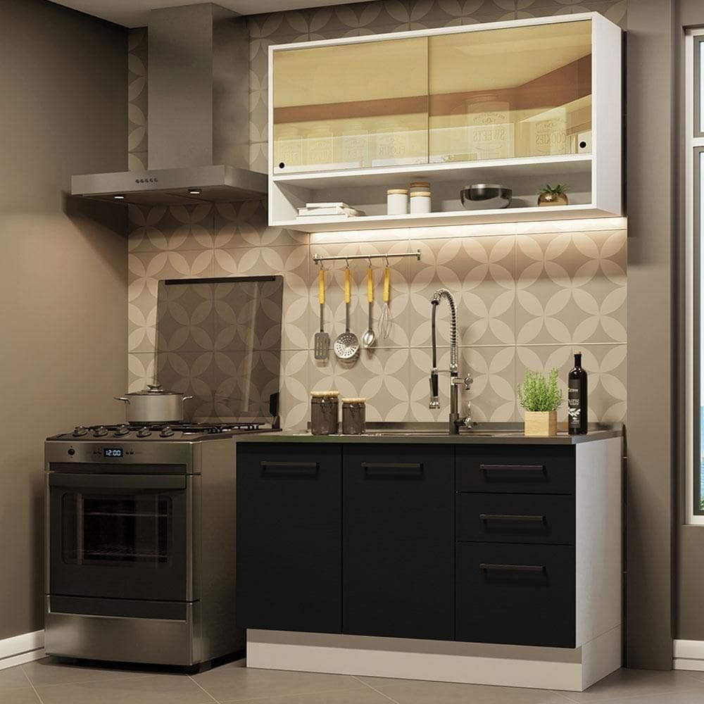 Cozinha Compacta 120002 Com Armário E Balcão Branco/Preto