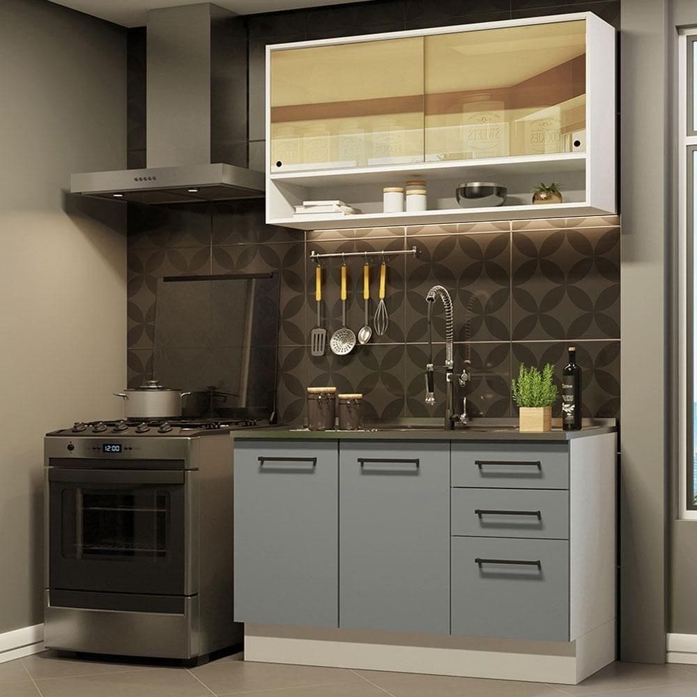 Cozinha Compacta 120002 Com Armário E Balcão Branco/Cinza