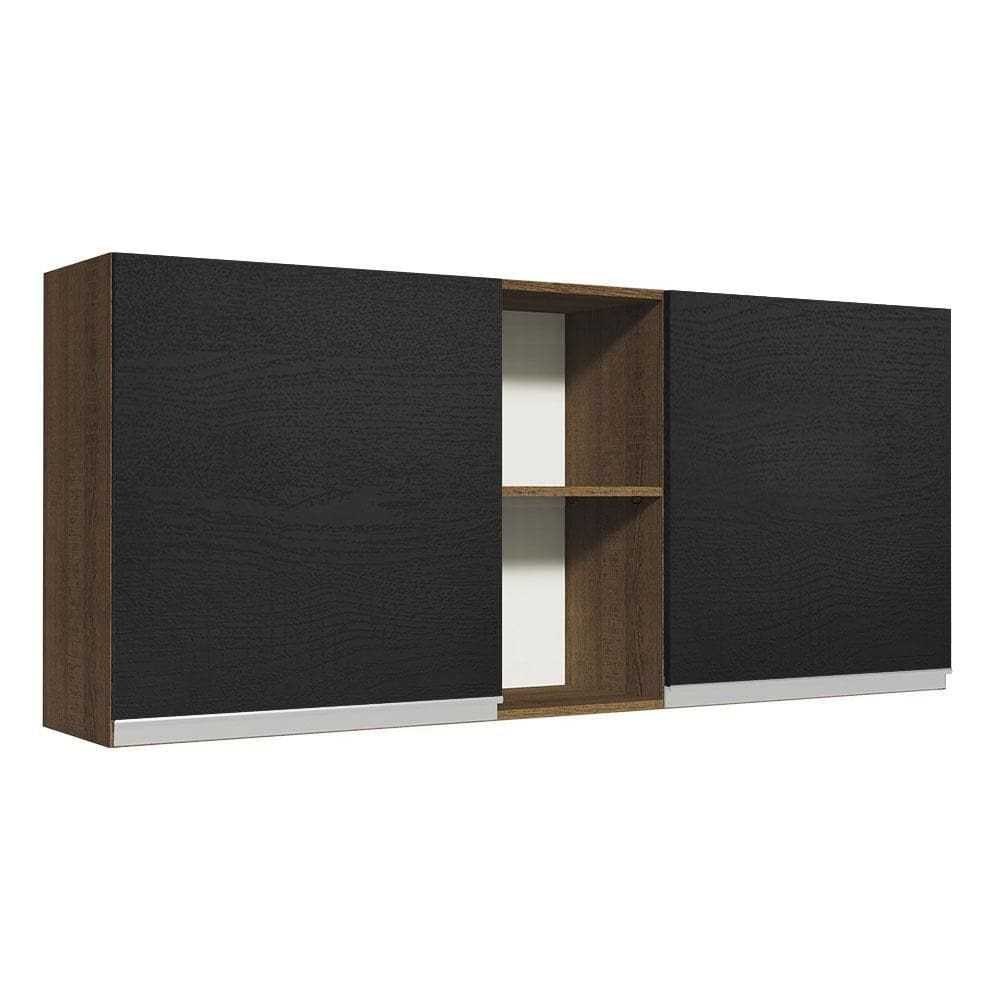 Armário Aéreo 150 Cm 2 Portas E 2 Nichos Rustic/Preto