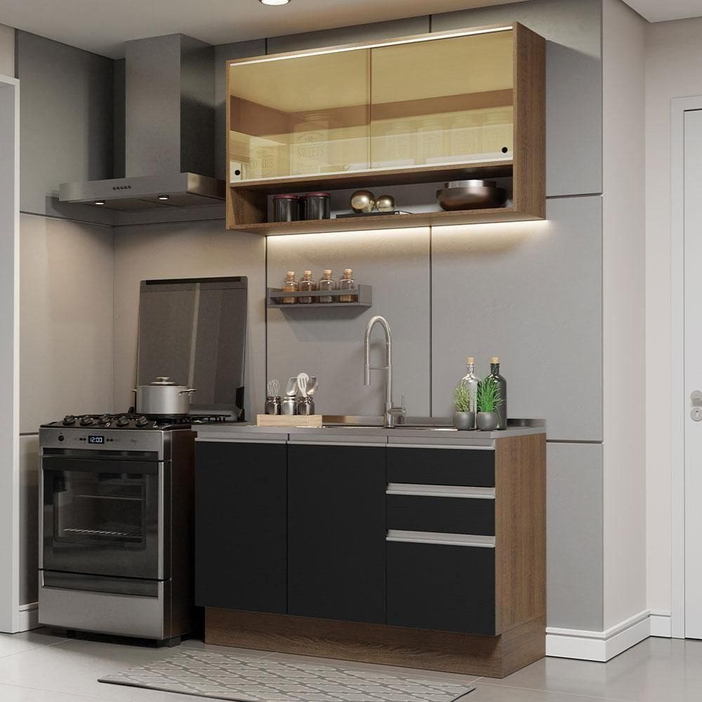 Cozinha Compacta 120002 Com Armário E Balcão Rustic/Preto