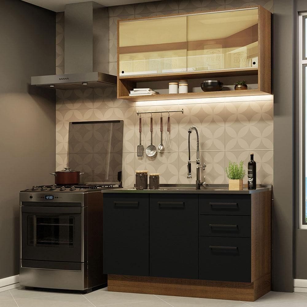 Cozinha Compacta 120002 Com Armário E Balcão Rustic/Preto