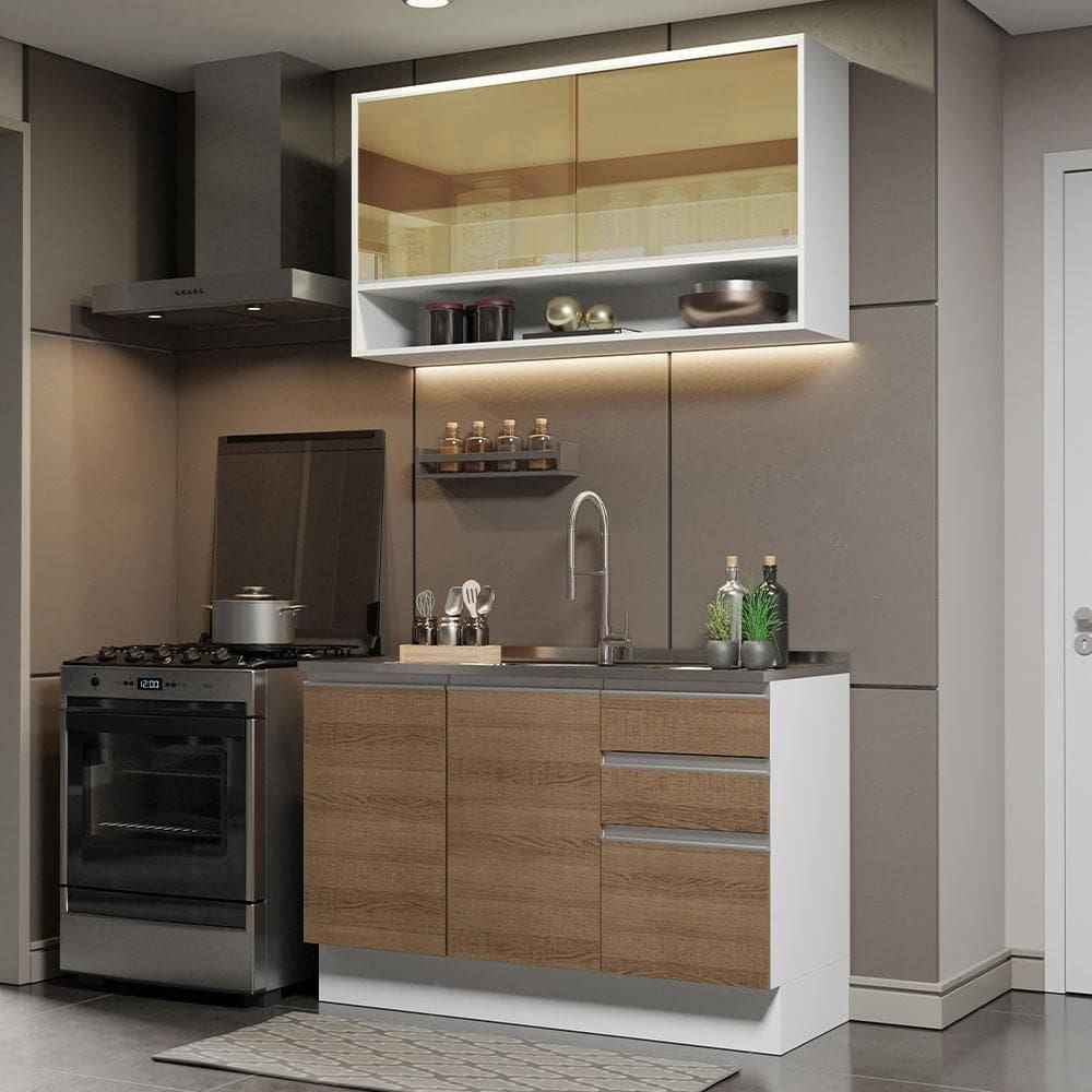 Cozinha Compacta 120002 Com Armário E Balcão Branco/Rustic