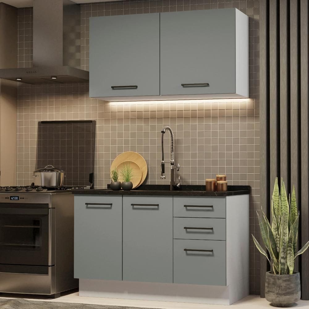 Cozinha Compacta 120001 Com Armário E Balcão Branco/Cinza