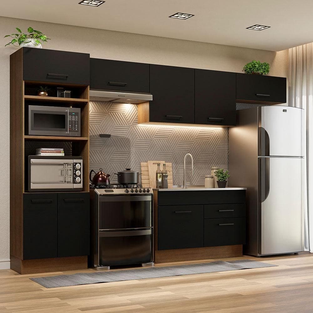 Cozinha Completa 350001 Com Armário E Balcão Rustic/Preto