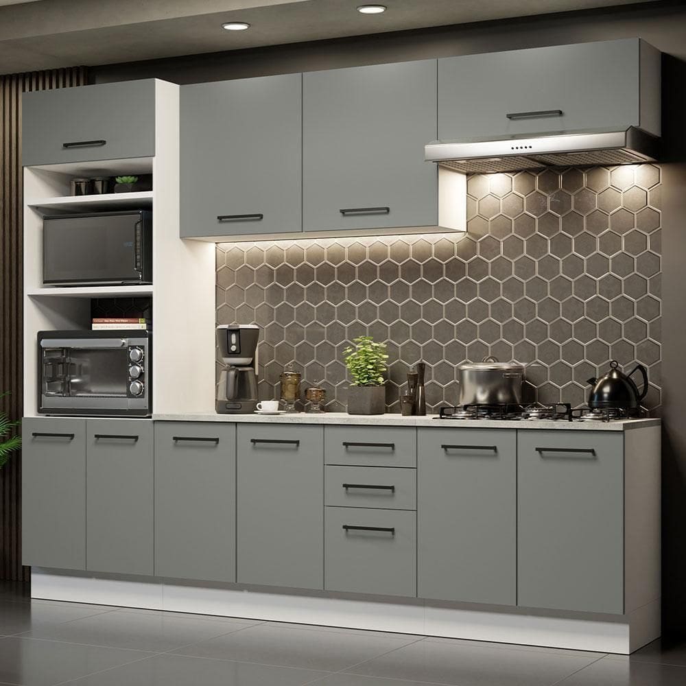 Cozinha Completa 270002 Com Armário E Balcão Branco/Cinza