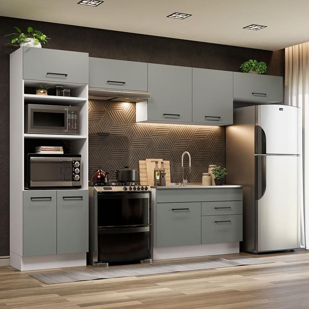 Cozinha Completa 350001 Com Armário E Balcão Branco/Cinza