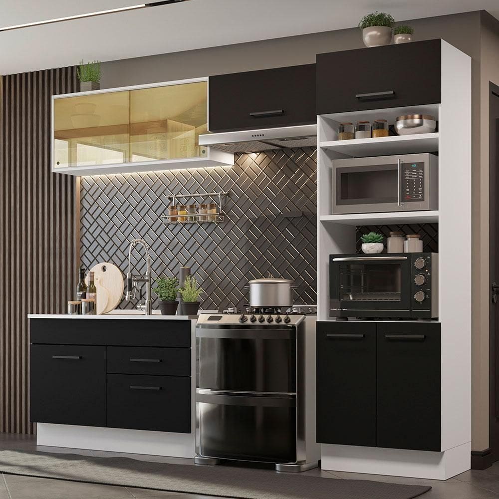Cozinha Completa 270005 Com Armário E Balcão Branco/Preto