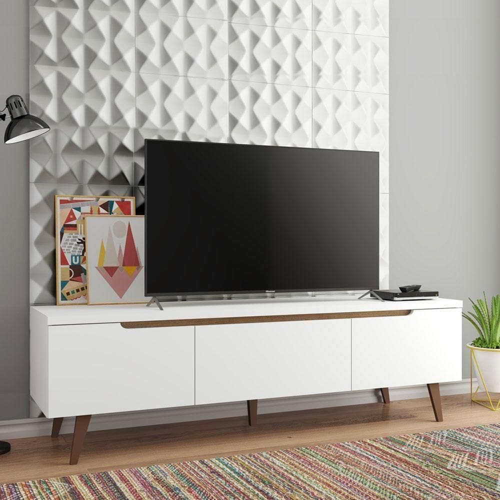 Rack Retrô Reims Para Tv Até 75" Pés De Madeira Branco