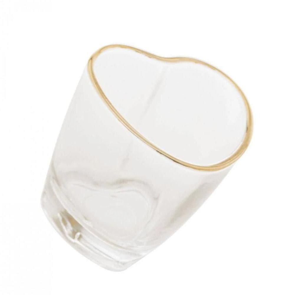 Copo Shot Mini Vidro Coração Borda Dourada 50 Ml - Lyor