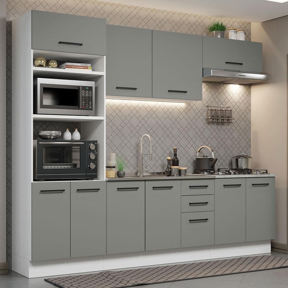 Cozinha Completa 270001 Com Armário E Balcão Branco/Cinza