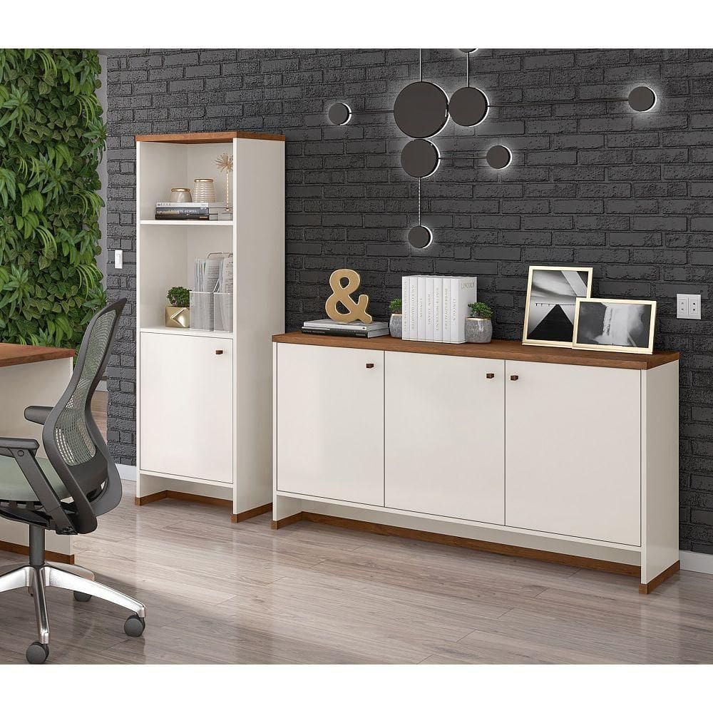 Conjunto Escritório Buffet E Armário Berlin Vianossa Offwhite Naturale