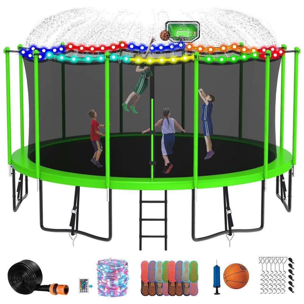 Cama Elastica Infantil com Diâmetro, Cesta de Basquete e Rede de Proteção para até 680 kg, DEEPROAR, Verde