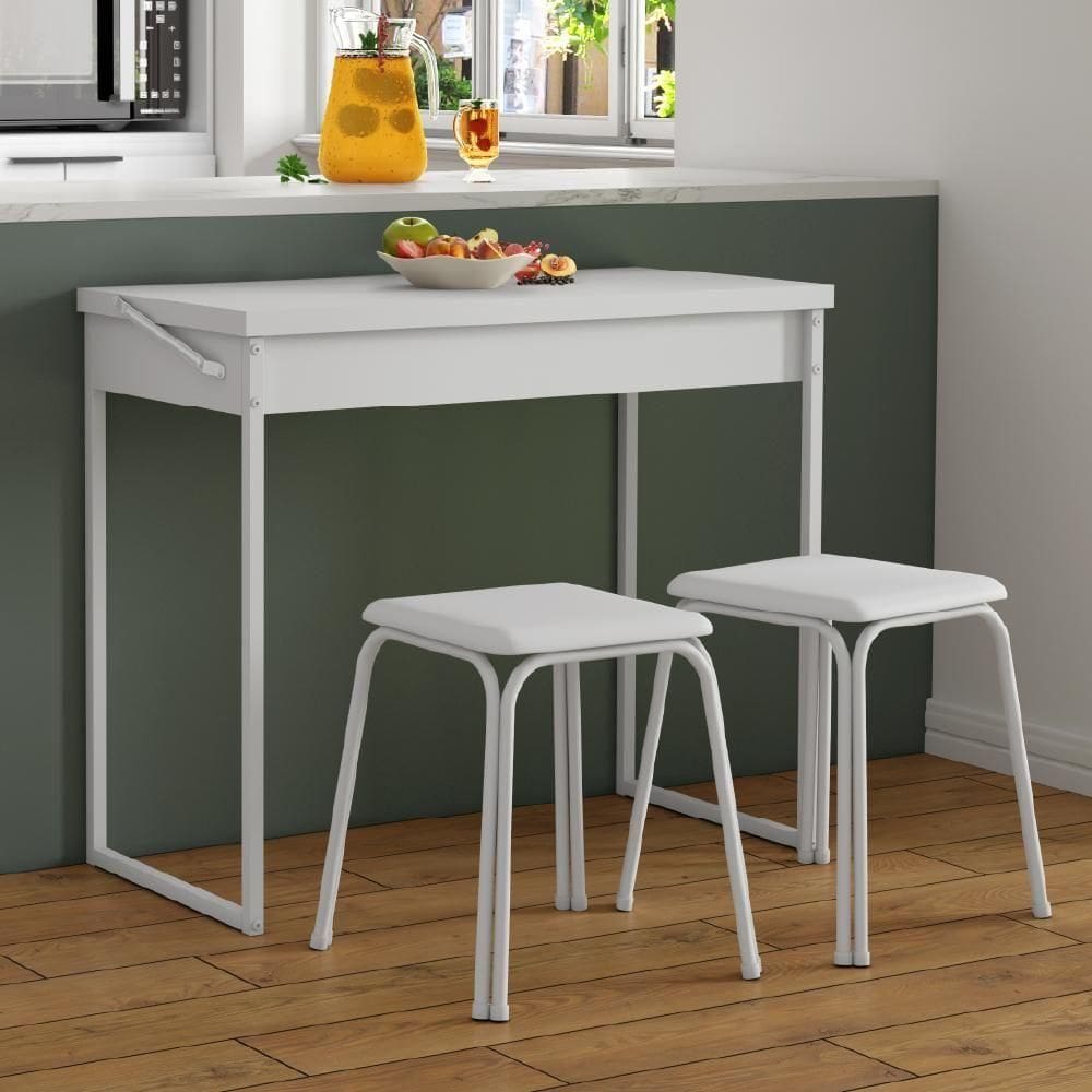 Conjunto Mesa Dobrável Com 2 Banquetas Branco Carraro