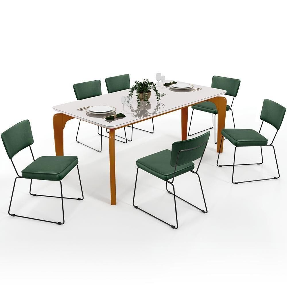 Mesa De Jantar 160cm Off White Com 6 Cadeiras Verde Musgo