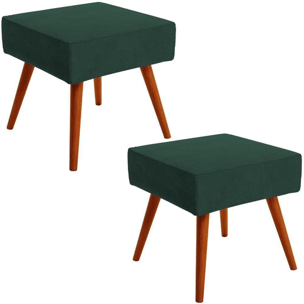 Kit 02 Puffs Banqueta Com Pés Palito Suede Verde Musgo