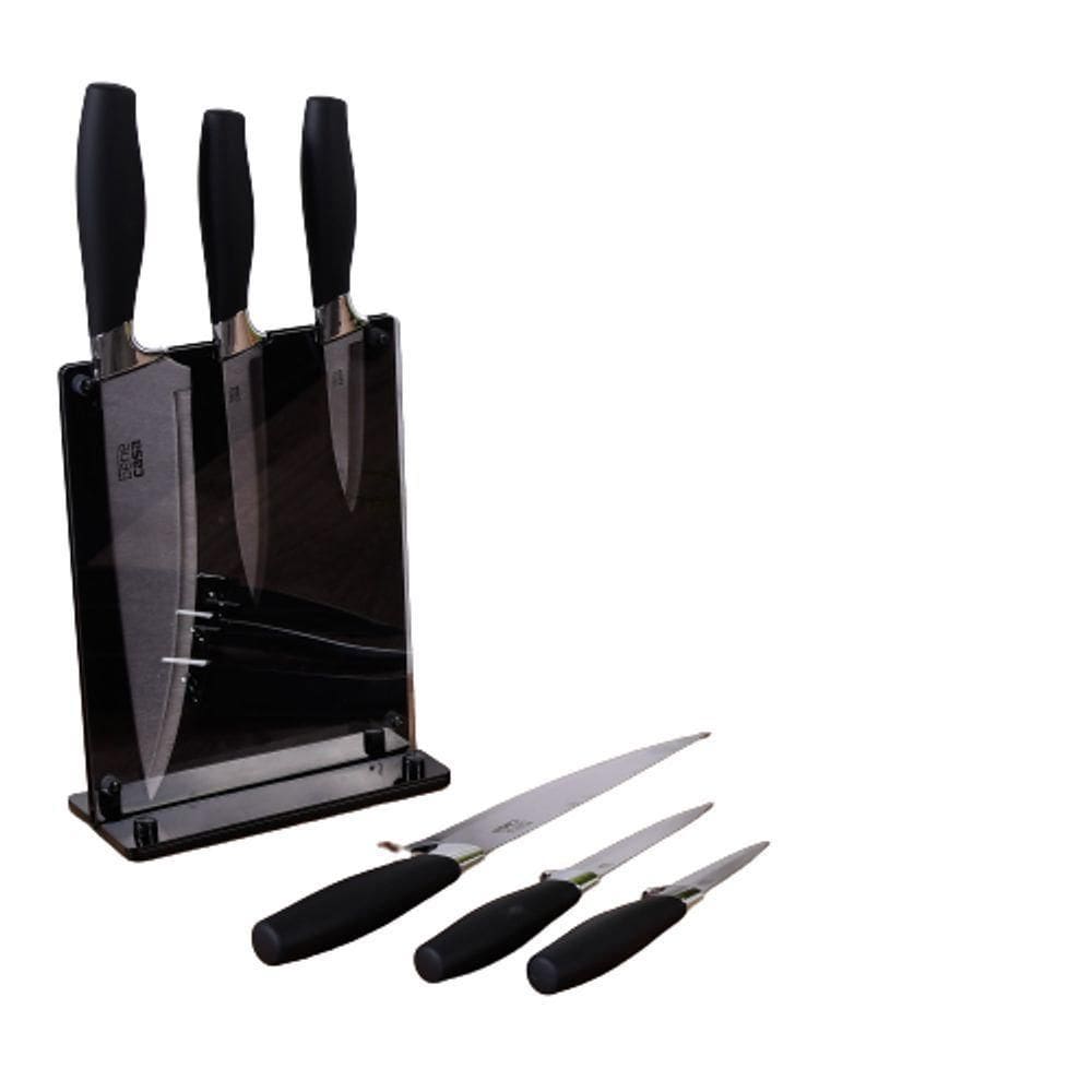 Jogo De Facas 3Pçs C/ Suporte Cabo Em Silicone Gourmet Bene Casa