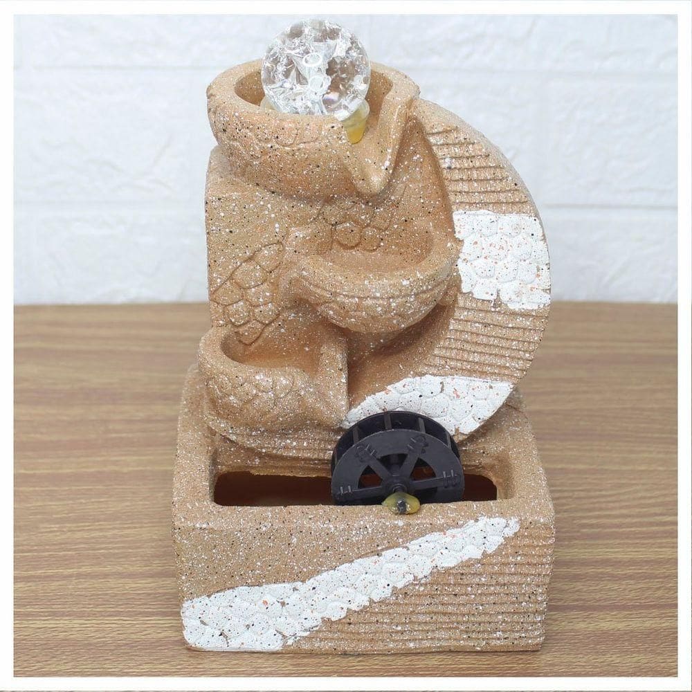 Fonte De água Decorativa Cascata 3 Quedas Com Roda D`água Luz Led Bivolt