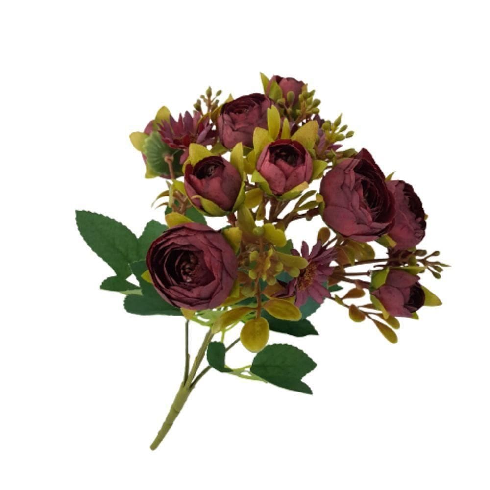 Flor Artificial Buquê Camélia E Margarida 30cm