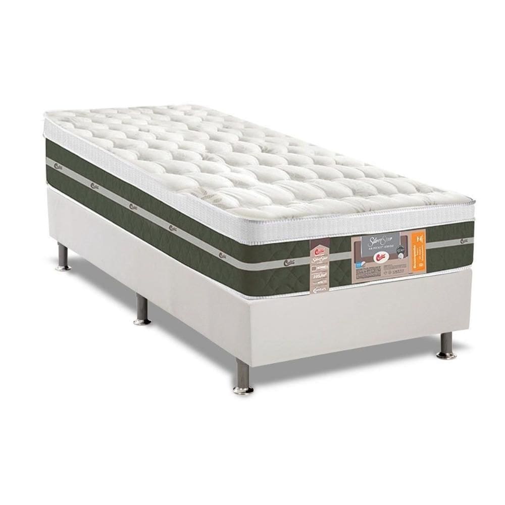 Cama Box Solteiro: Colchão Molas Bonnel Castor Silver Star Air + Base Crc Courano White(88X188)