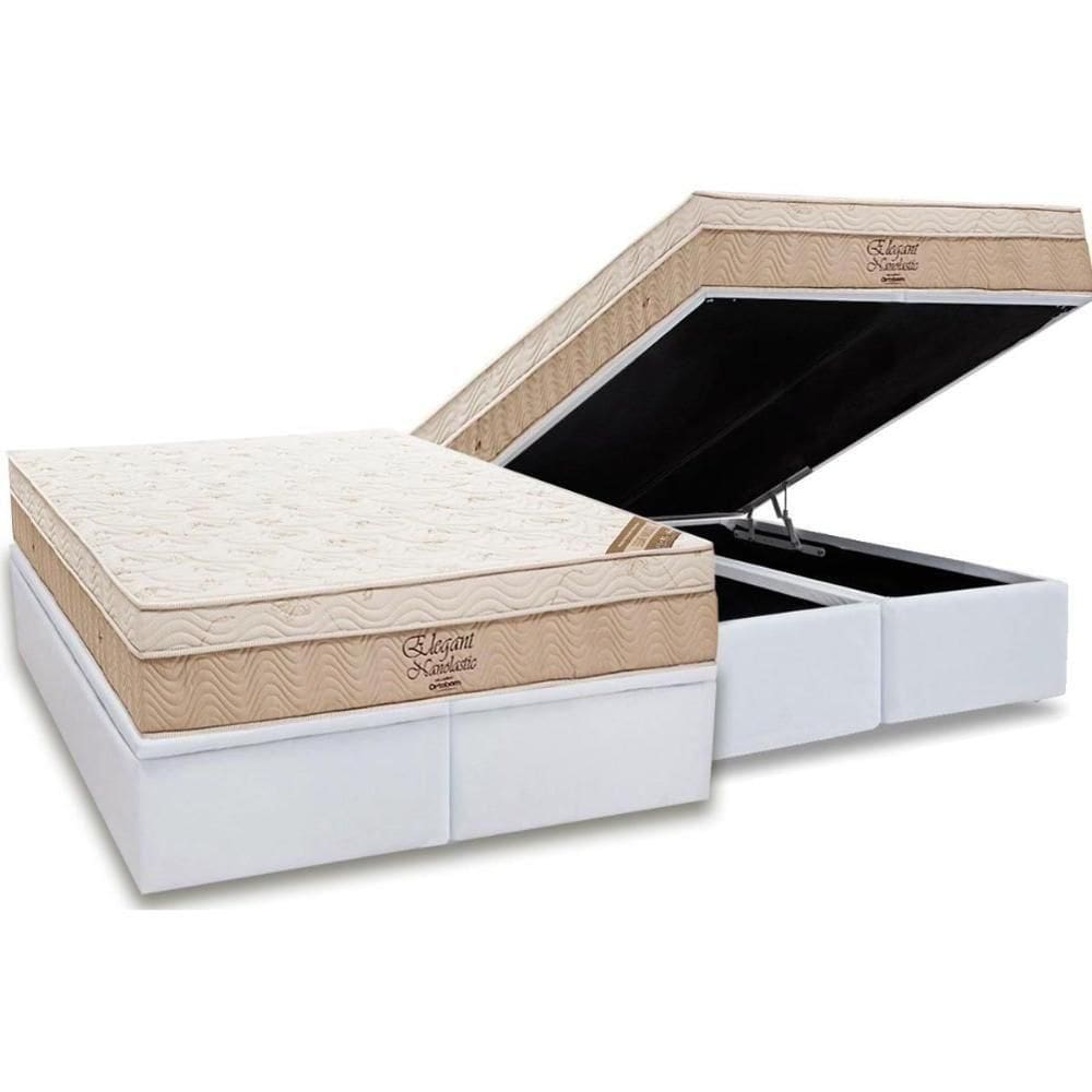 Cama Box Baú King: Colchão Molas Bonnel Ortobom Nanolastic Elegant + Base Crc Courano White(186X198)