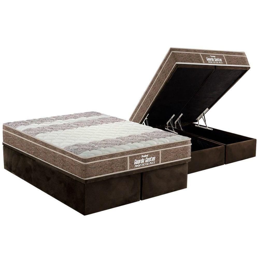 Cama Box Baú Queen: Colchão Espuma Probel D33 / Ep Plus + Base Brown(158X198)