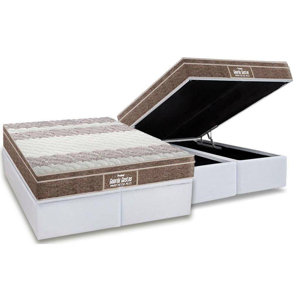 Cama Box Baú Queen: Colchão Espuma D33 Probel / Ep Plus + Base White(158X198)