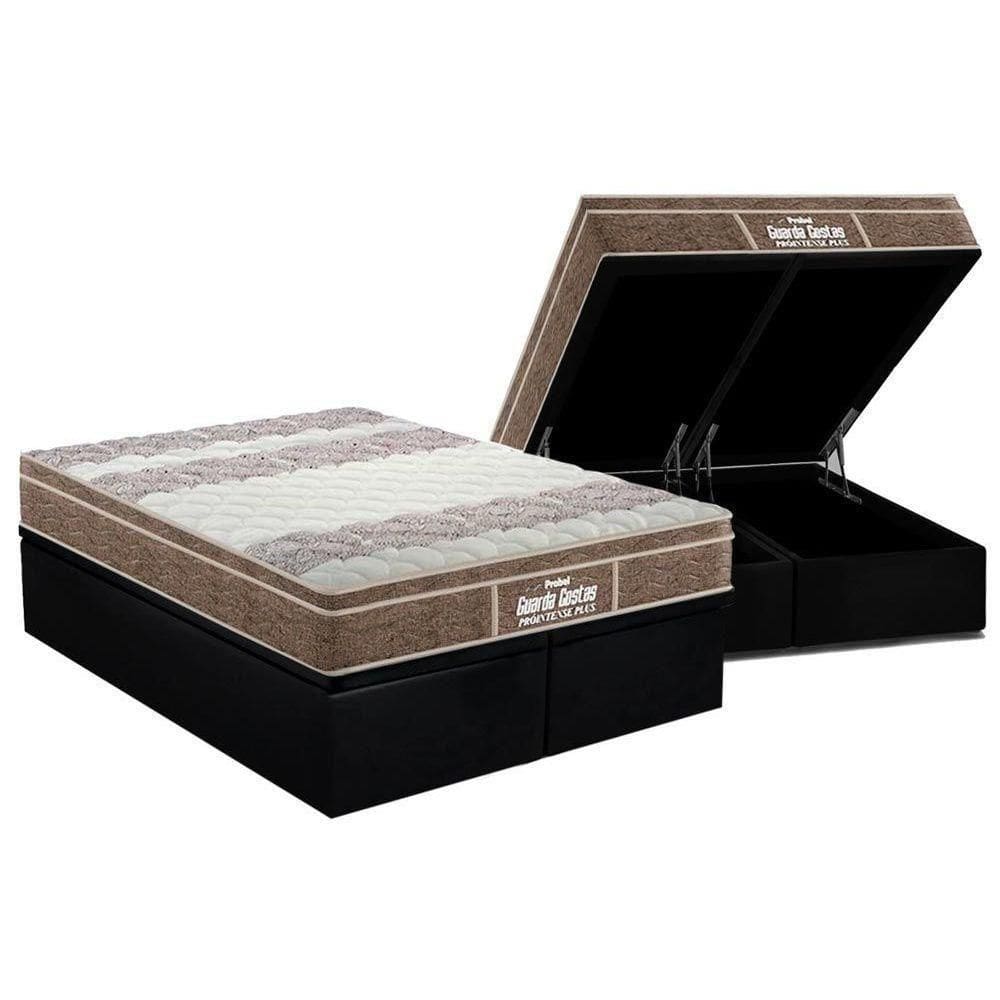 Cama Box Baú Queen: Colchão Espuma Probel D33 / Ep Plus + Base Black(158X198)