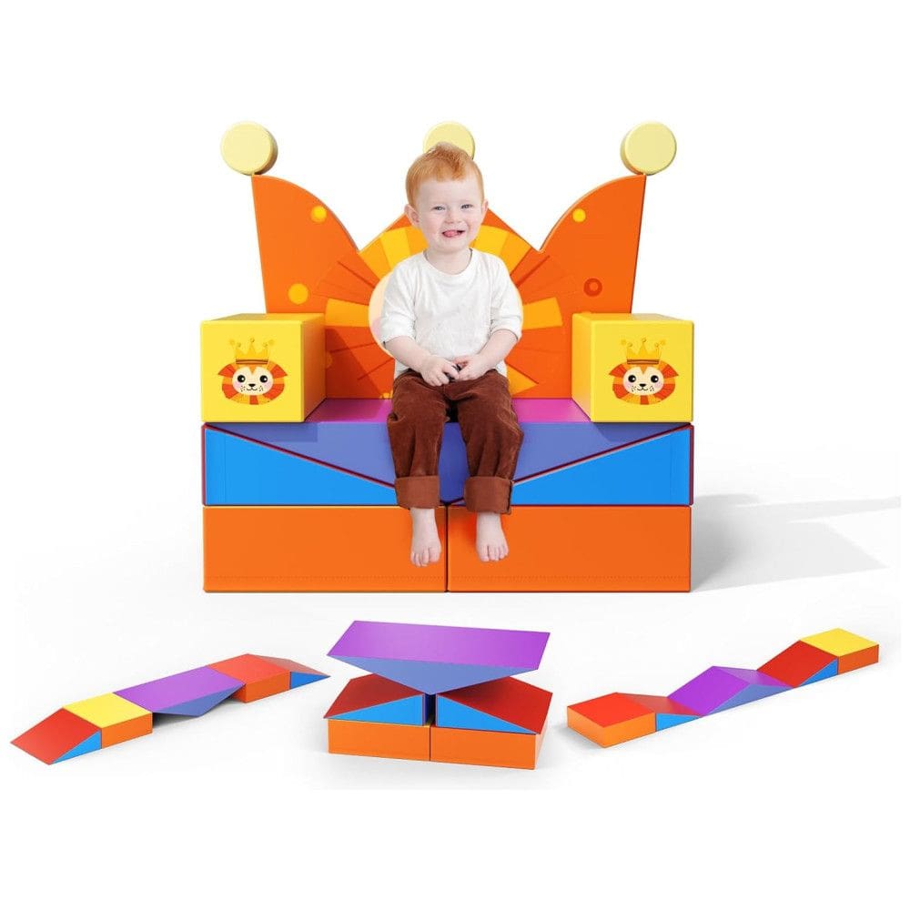 Blocos de Espuma Lischwert Tema Leão, Soft Play para Bebês de 1 a 3 Anos, 8 Peças com Bloco e Túnel Dobrável.