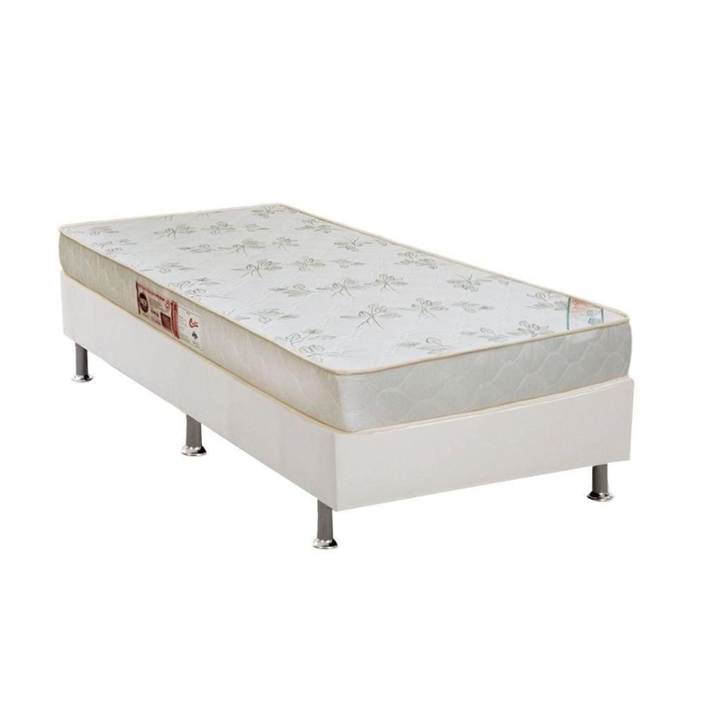 Cama Box Solteiro: Colchão Espuma Castor D33 Sleep Max Relax + Base Crc Courano White(88X188)