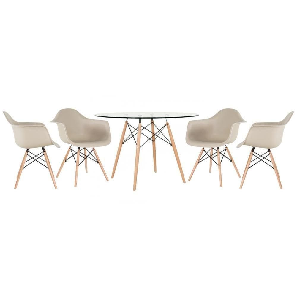 Mesa Redonda Eames Com Tampo De Vidro 120 Cm + 4 Cadeiras Eiffel Daw Nude Nude
