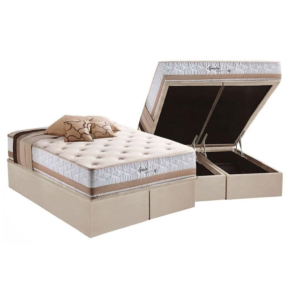 Cama Box Baú Queen: Colchão Molas Herval Maxspring Spain + Base Crc Suede Clean(158X198)