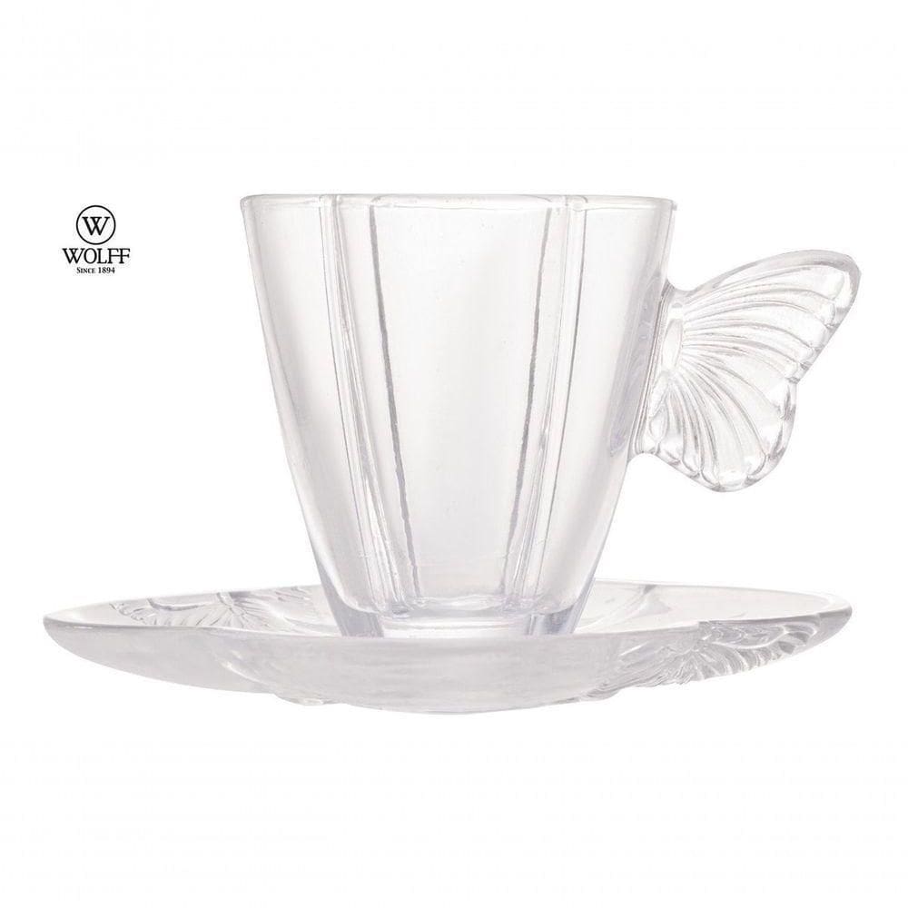 Cj 4 Xícaras Chá De Vidro Pires Butterfly 180ml Wolff