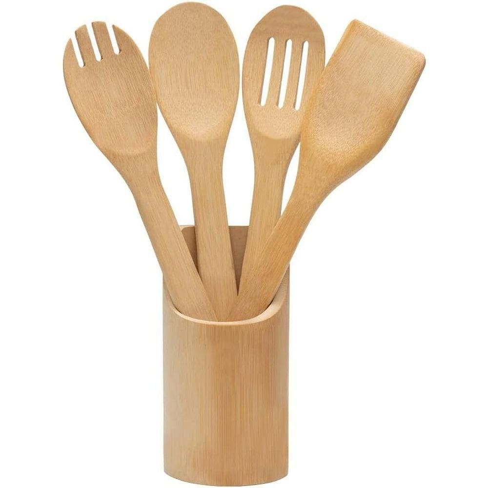Kit 4 Utensílios De Cozinha Bambu Marrom