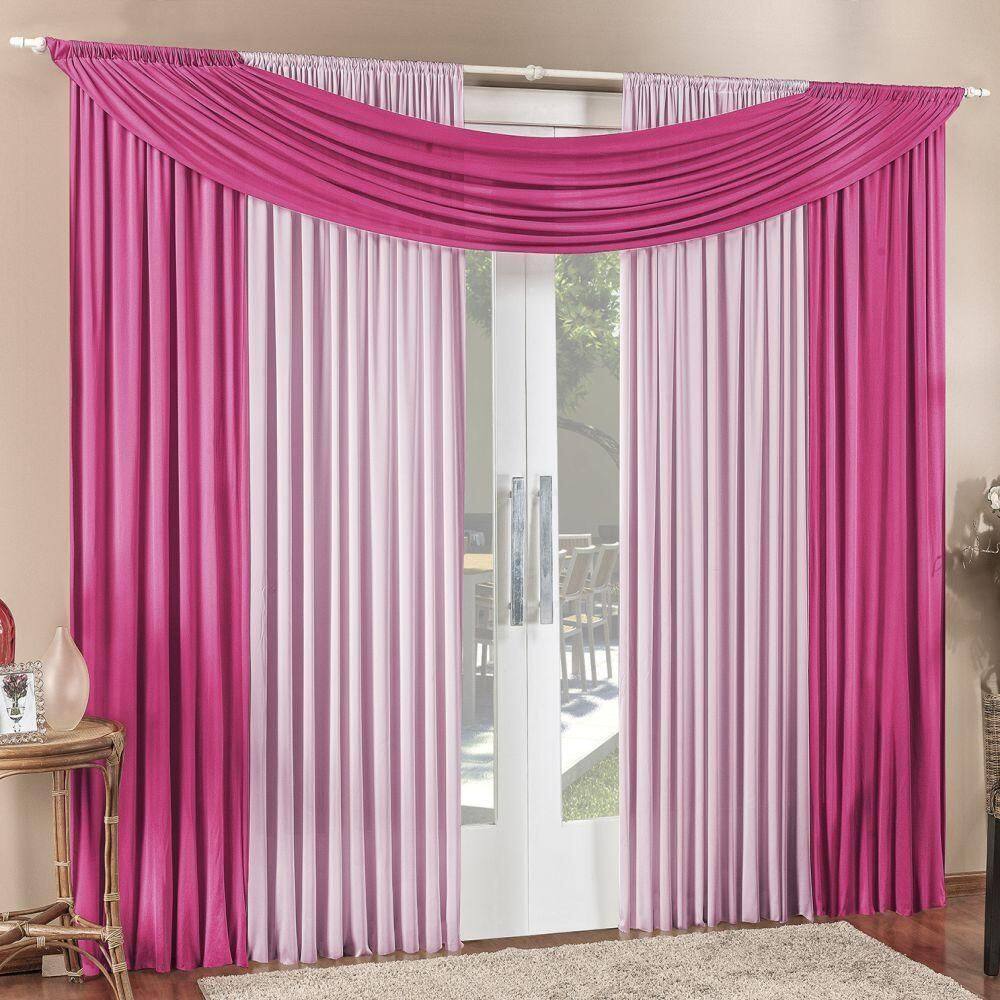 Cortina Tendência 4,00m X 2,50m Para Varão Em Malha Sala Quarto - Pink
